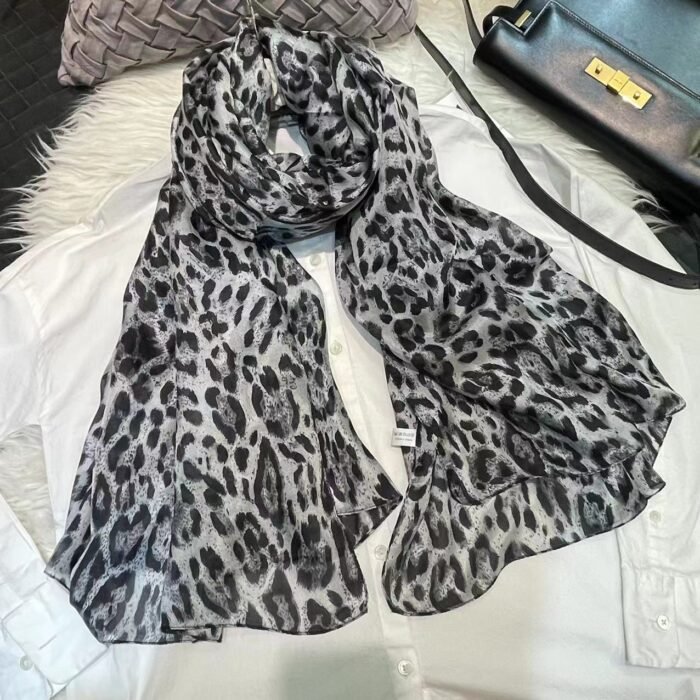 Light Printed Silk Scarf Shawl Wraps 180*110cm – black grey 11