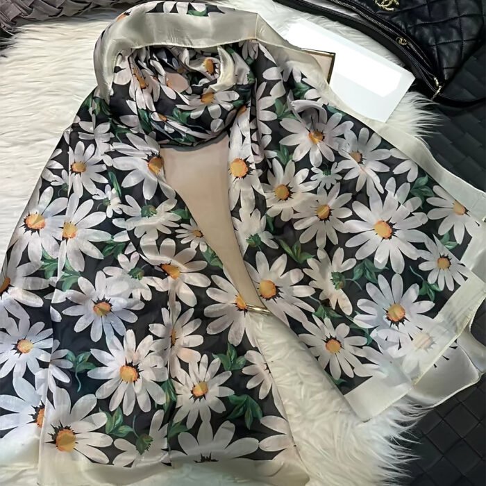 Light Printed Silk Scarf Shawl Wraps 180*110cm – green beige 15
