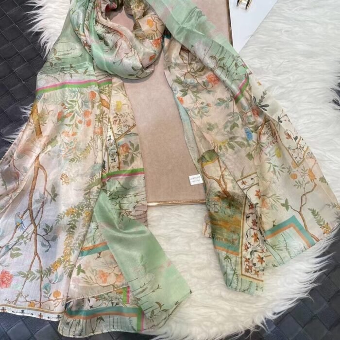 Light Printed Silk Scarf Shawl Wraps 180*110cm – light green 16