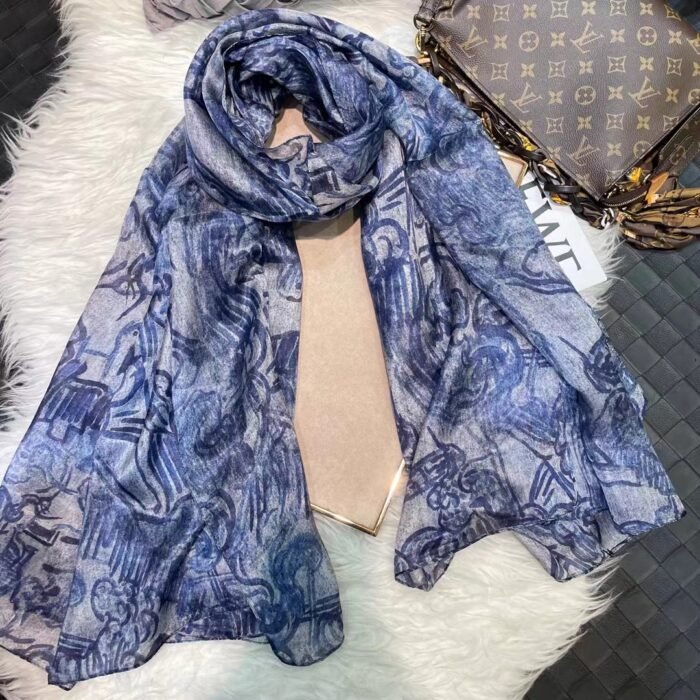 Light Printed Silk Scarf Shawl Wraps 180*110cm – blue 18