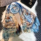 Light Printed Silk Scarf Shawl Wraps 180*110cm – blue khaki 19