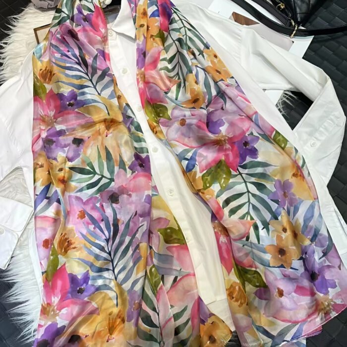 Light Printed Silk Scarf Shawl Wraps 180*110cm – pink floral 20