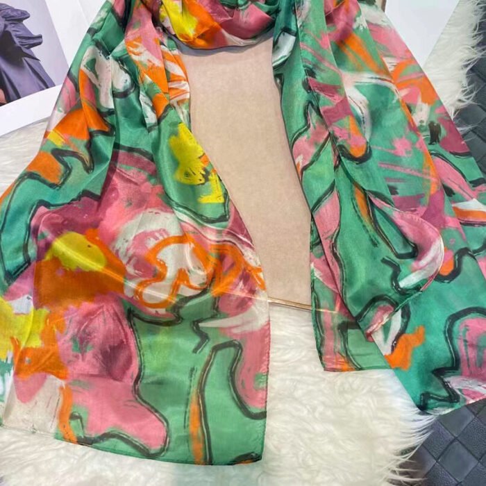 Light Printed Silk Scarf Shawl Wraps 180*110cm – pink green 21