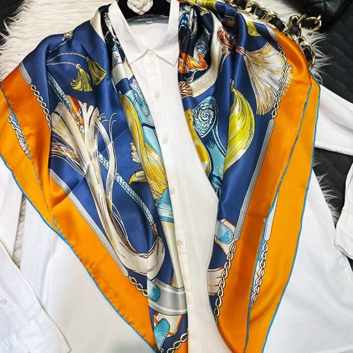Silk Ballet Girl Design Square Scarves – elegant blue 7