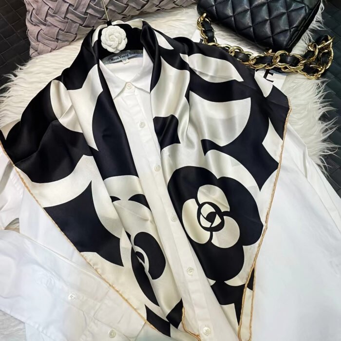Silk Ballet Girl Design Square Scarves – black white 9