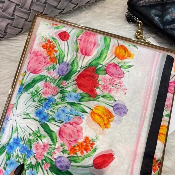Watercolor Print Silk Long Scarf Shawl 2