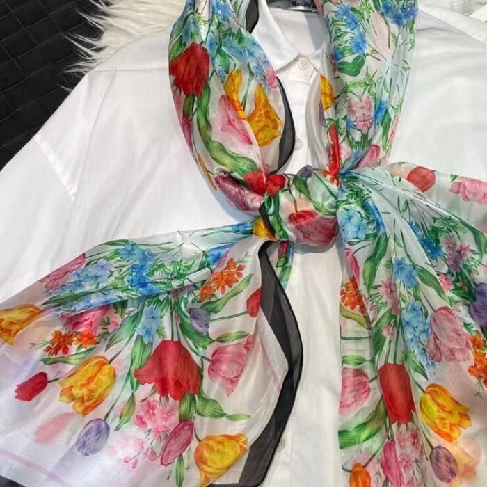 Watercolor Print Silk Long Scarf Shawl 3