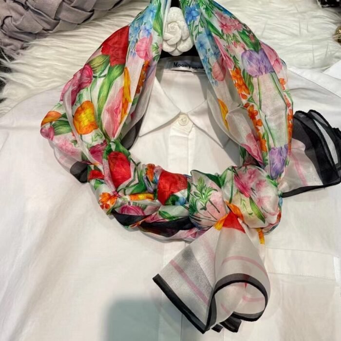 Watercolor Print Silk Long Scarf Shawl 4
