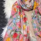 Watercolor Print Silk Long Scarf Shawl – pink tulip 9