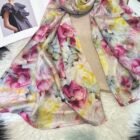 Watercolor Print Silk Long Scarf Shawl – pink floral 11