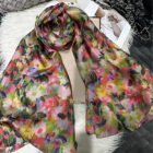 Watercolor Print Silk Long Scarf Shawl – green 12
