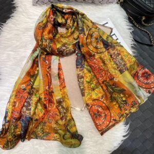 Watercolor Print Silk Long Scarf Shawl