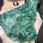 Watercolor Print Silk Long Scarf Shawl – green [200003699] 17