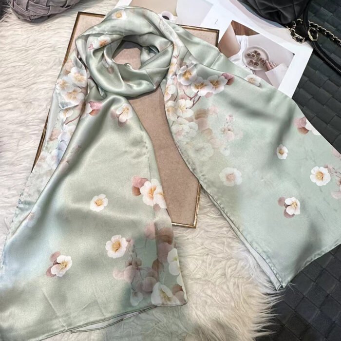 Light Silk Design Scarves – light green 7