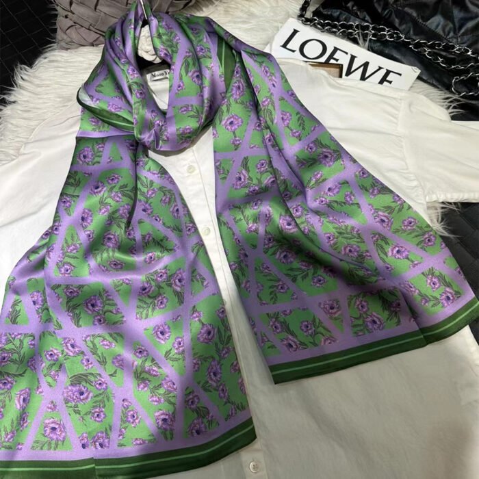 Light Silk Design Scarves – purple green 8