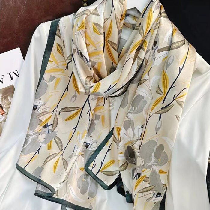 Light Silk Design Scarves – beige green 9