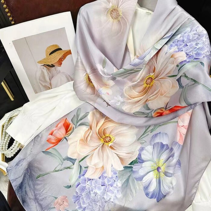 Light Silk Design Scarves – grey blue 10