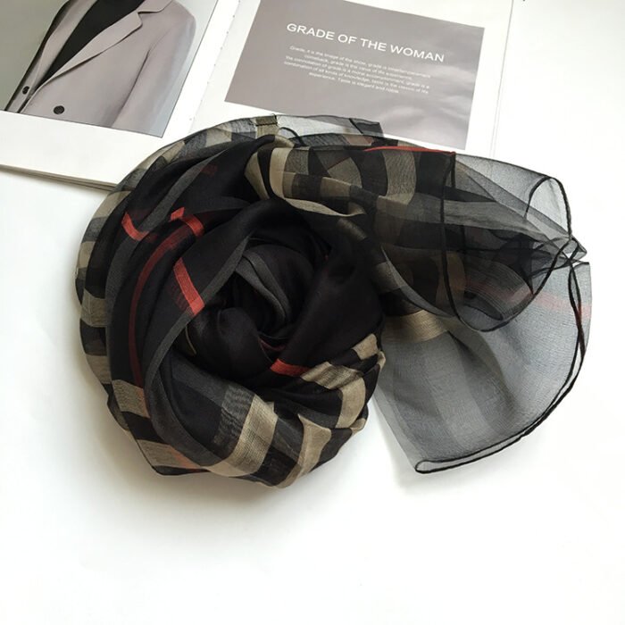 Plaid Wool Silk Scarf 84*190cm – Black 1