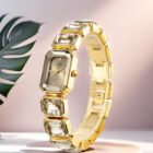 golden square gem stone dial quartz watch 2