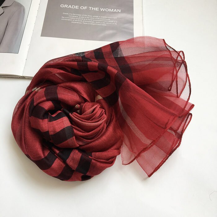 Plaid Wool Silk Scarf 84*190cm – Red 3