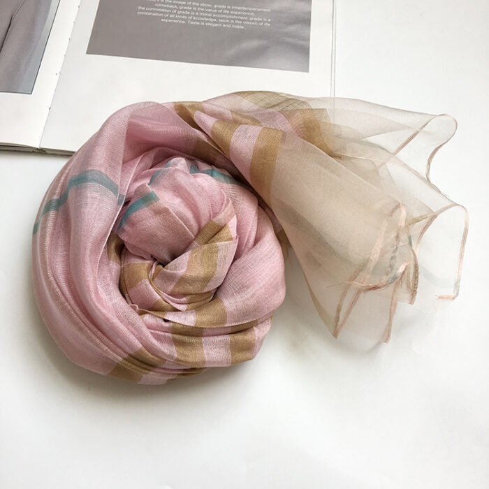 Plaid Wool Silk Scarf 84*190cm – Pink 5