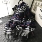 Plaid Wool Silk Scarf 84*190cm – Dark blue 14