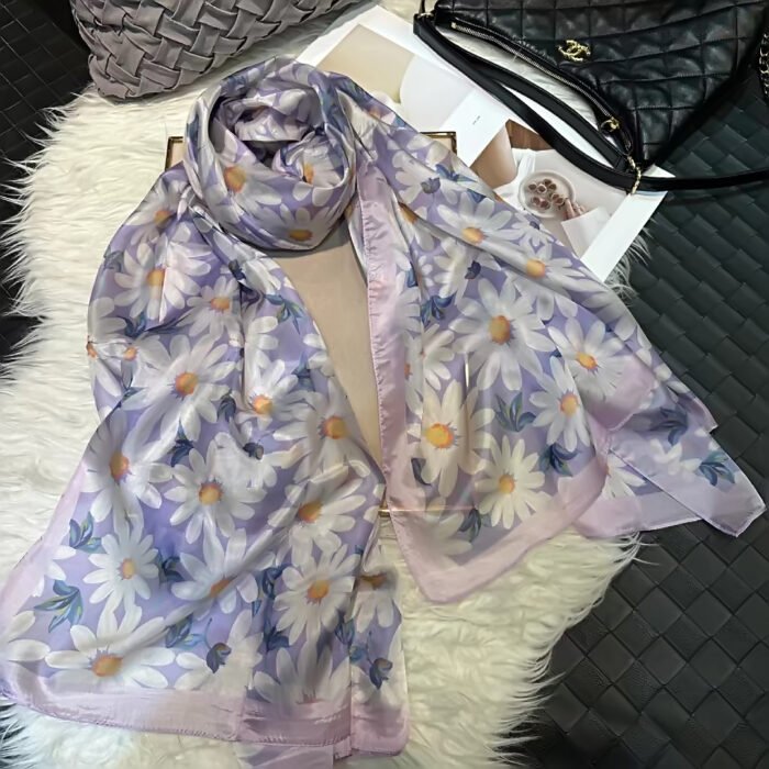 Summer Printed Silk Scarves – purple pink 3