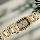 golden square gem stone dial quartz watch 3