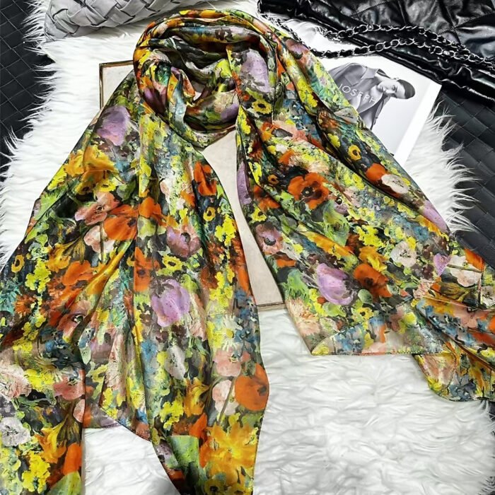 Summer Printed Silk Scarves – red yellow 6