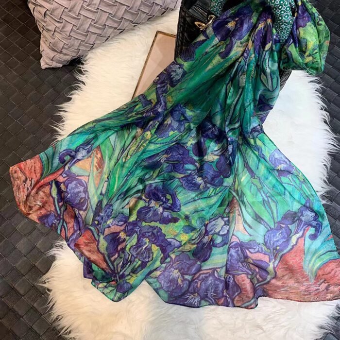 Summer Printed Silk Scarves – blue green 9