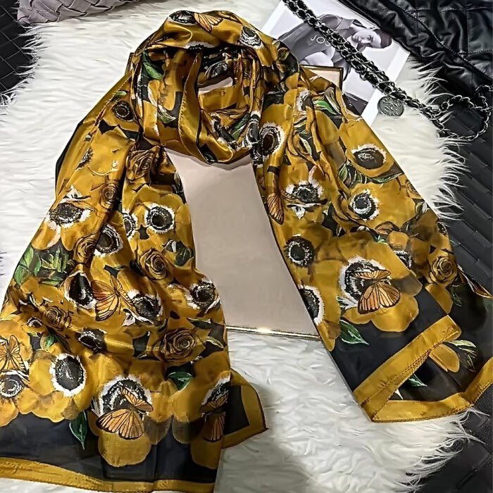 Summer Printed Silk Scarves – gold roses 10